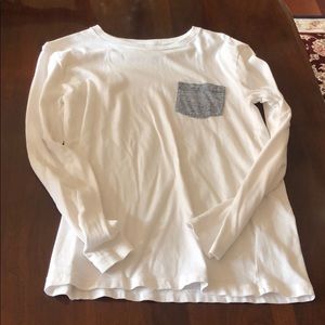 J Crew White long sleeve pocket tee